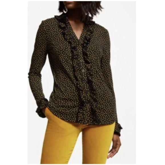 Anthropologie Tops - BODEN Ruffle Polka Dot Black Yellow Blouse